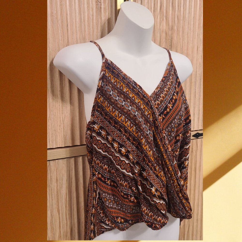 SHEIN Boho Surplice Tank Top XL – Rust Orange Tribal Print